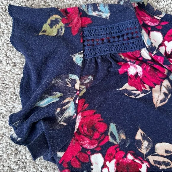 Loveappella Navy Floral Maxi Dress Size Small V Neck Boho Spring Summer - Picture 3 of 8